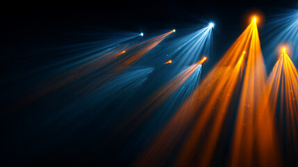 Bright radial light beams. Abstract background in blue and orange neon glow color. Light burst in universe. Space background for presentation, event, party, carnival, celebration, anniversary or other