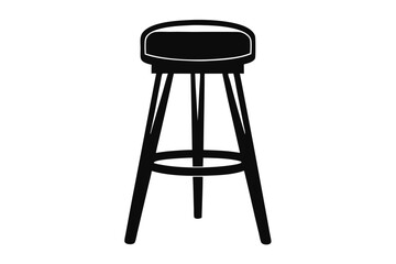 Black Silhouette of a Backed Bar Stool with Three Legs and Footrest