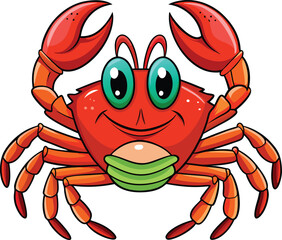 Fototapeta premium Cute red cartoon crab character
