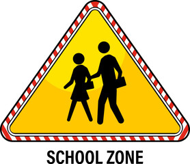 School Zone Sign. Pedestrian Crossing Road Sign. School Zone Pedestrian Crossing. Vector Illustration