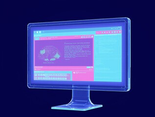 Transparent Y2K computer monitor with glowing holographic screen