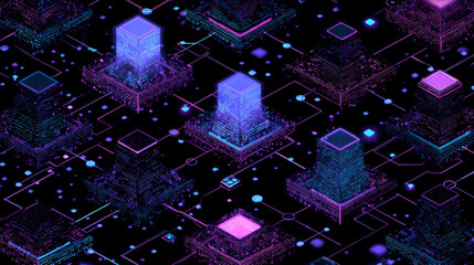 Pattern technology in cyberpunk style. Abstract 3d network for social media posts, mobile apps, cards, invitations and banners design. Vector illustration.