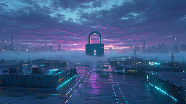 技術者が夕暮れの屋上で浮遊する錠を見上げる場面 - Powered by Adobe