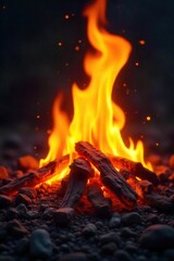 Intense Orange and Yellow Flames Close-Up Shot of Burning Embers Radiating Heat and Energy