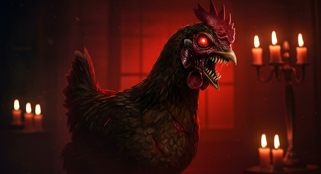 Evil Halloween Chicken at Night – Spooky and Humorous Creature with a Dark Twist