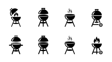 Barbecue Icons Set: A comprehensive collection of sleek, graphic barbecue icons, perfect for illustrating the essence of outdoor grilling, cooking, and culinary delight.