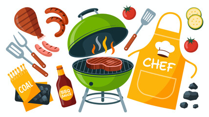 BBQ Celebration: An array of barbecue elements, from a grilling apparatus with food to culinary essentials, captures the joy of a cookout.