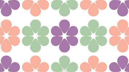 A repeating pattern of stylized flowers in pastel colors on a light background