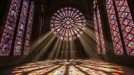 Exquisite stained glass windows and radiant light in a historic cathedral architecture - Powered by Adobe