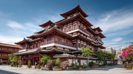 Fototapeta premium Asian temple complex under a partly cloudy sky