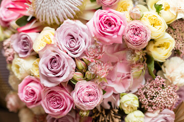 pink flowers bouquet with roses and hydrangea