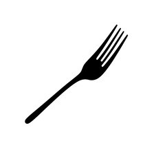 Simple Black Fork Silhouette: A minimalist black and white vector illustration of a single fork, perfect for menu design or culinary branding.