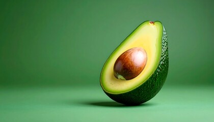 Ripe Avocado Half with Pit on Green Backdrop Healthy Food Concept