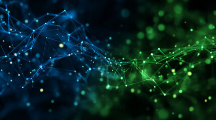 Digital technology speed connect blue green background, cyber nano information, abstract communication, innovation future tech data, internet network connection, Ai big data, line dot illustration 3d