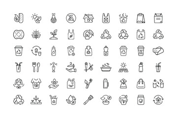 Collection of Minimalist Icons Representing Sustainability Recycling and Eco Friendly Practices
