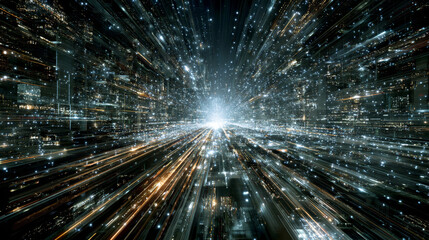 Naklejka premium Digital Data Flow Vector Background. Big Data Technology Lines. Data Transmission Concept. High Speed Internet. Information Matrix Flow in Virtual Reality Cyberspace. Vector Illustration.