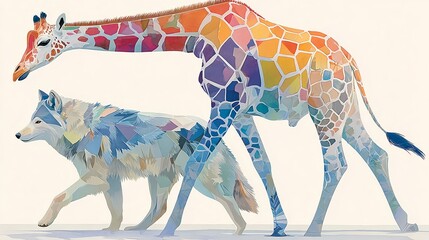 Mosaic giraffe and wolf as symbols of nonviolent communication