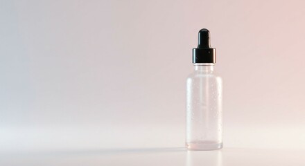 Skincare serum in clear glass bottle with black dropper on pastel pink background, Ai generated Images