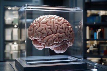 Medical lab showcasing 3D brain hologram projection
