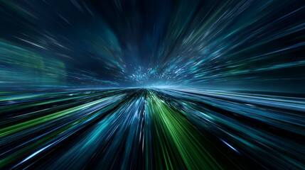 Digital technology internet network speed connection blue green background, cyber nano information, abstract communication, innovation future tech data, Ai big data lines dots, illustration vector 3d