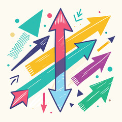 Color Arrows Brush Crayon Pencil Line Vector Hand Drawn Pastel Marker Doodle Background