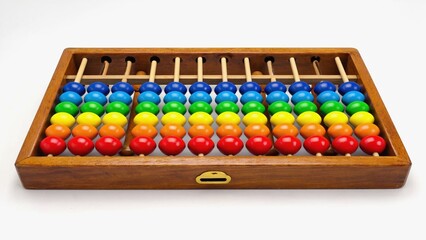 A colorful wooden abacus placed flat on white background
