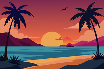 Fototapeta premium Serene Sunset Tropical Beach Paradise at Dusk