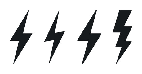 Set of three simple black lightning bolt icons on a white background
