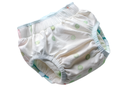A pair of adorable pastelcolored baby diapers with a cute dot pattern isolated on transparent background