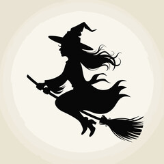 Fototapeta premium Silhouette of a Witch Flying on a Broom
