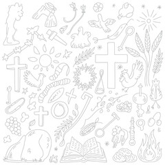 Collection of Christian Symbols in Outline Style