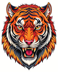Striking Tiger Illustration Detailed Feline Portrait with Intense Gaze Vibrant Colors and Menacing Expression