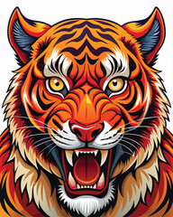 Roaring Tiger Head Portrait Striking Vector Illustration Wild Animal Art