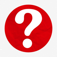 Red question mark vector icon with crumpled paper texture in circular shape, symbol for help, FAQ, support, information, alerts