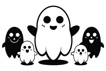 Obraz premium Playful Ghostly Gathering A Whimsical Halloween Scene with Adorable Characters