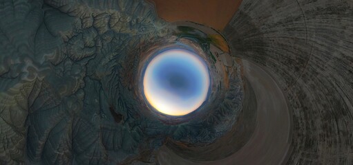 Rainbow Maiden's Hills Nallıhan Bird Sanctuary Ankara Intriguing Aerial View of a Circular Hole in the Earth. A captivating aerial perspective reveals a circular, light-filled hole seemingly penetrat