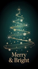 Elegant golden Christmas tree with snowflakes stars