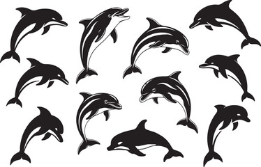 Dolphin silhouette vector illustration, Set Of Dolphin, Dolphin collection.