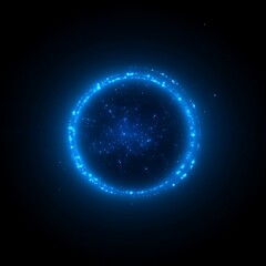 Fototapeta premium Abstract glowing circle with particles. A circular design featuring a bright, luminous blue ring surrounding a sphere of smaller, light particles