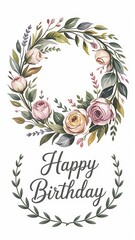 Floral wreath and script text birthday greeting card