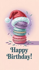 Festive macarons with Santa hat and sprinkles birthday