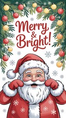 Santa Claus with Christmas lights and snowflakes holiday