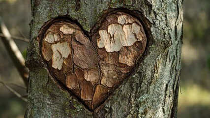 Tree bark with carved heart
