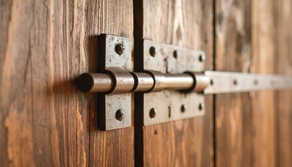 Close-up of aged metal latch on wooden door