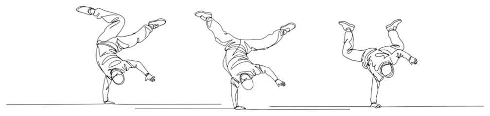 breakdancer set performing handstand vector illustration in one line drawing