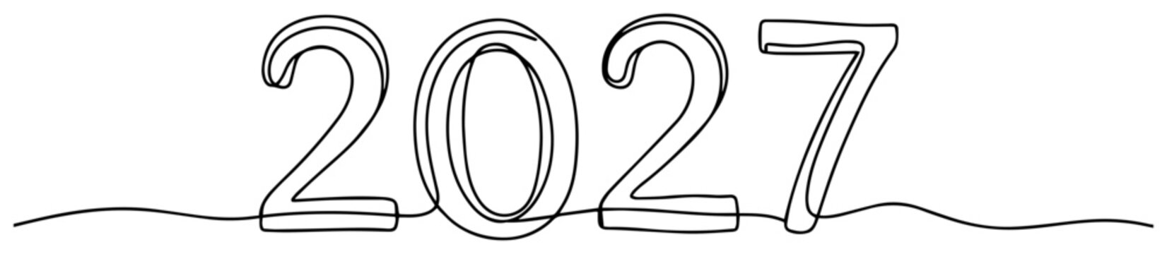 number 2027 in modern one line style vector illustration drawing