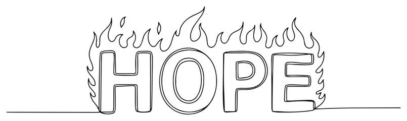 hope burning fire text one line vector illustration for graphic design