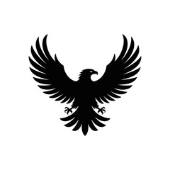Fototapeta premium Soaring Silhouette: An artistic silhouette of an eagle, wings spread in graceful flight, against an empty backdrop, epitomizing power and freedom.