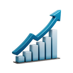 3d blue arrow graph showing upward trend isolated on transparent background