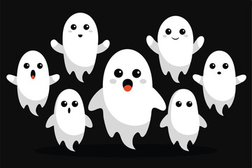 Obraz premium Spooky Season Specters A Gathering of Cartoon Ghosts on a Dark Background for Halloween